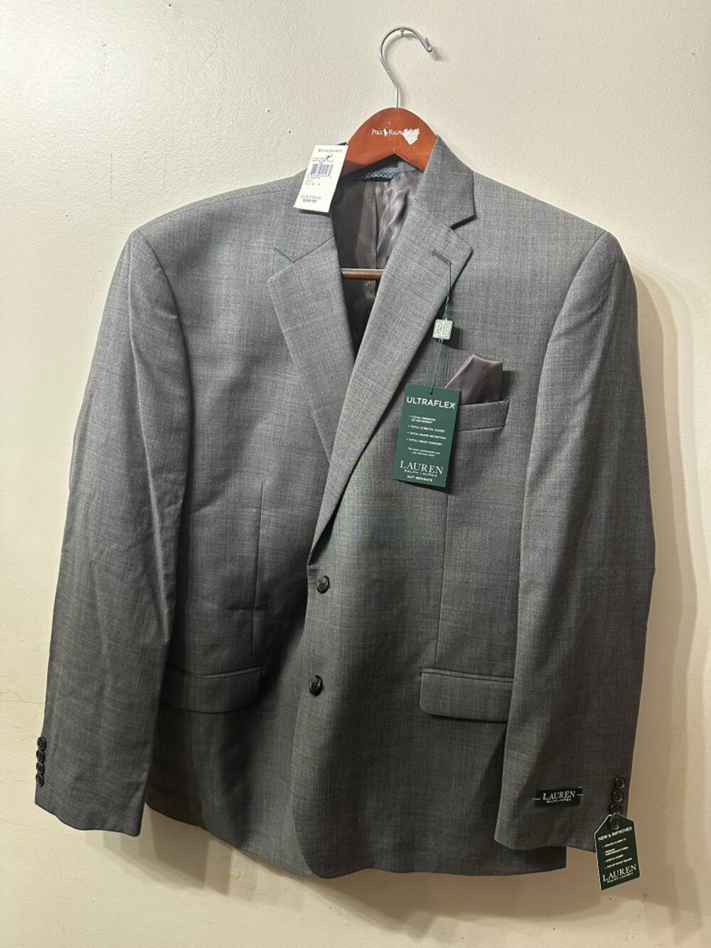 NWT Lauren Ralph Lauren UltraFlex Gray Sharkskin Suit Jacket Blazer 46R